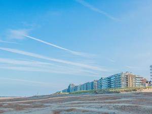 eine Reihe von Eigentumswohnungen an einem Strand mit blauem Himmel in der Unterkunft Sirenuse I and II with sea view in Nieuwpoort