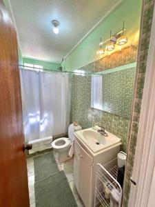 a bathroom with a toilet and a sink and a shower at Tropical Penthouse Overlooking Caribbean Sea in Mahaut