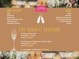 a menu for a wedding reception with flowers at La Jabotte in Antibes