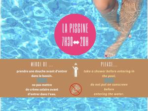 a flyer for a swimming pool with a woman legs in the water at La Jabotte in Antibes