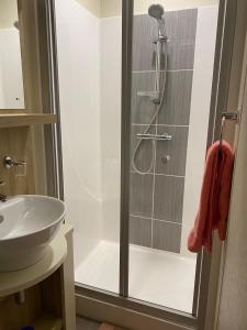 a bathroom with a shower and a sink at No. 40 Golf View in Jedburgh