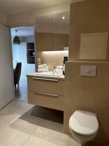 a bathroom with a white toilet and a sink at Twenty Business Flats Lille - Bayard in Lille