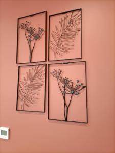 four framed pictures of flowers on a wall at Twenty Business Flats Lille - Bayard in Lille
