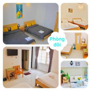 a collage of photos of a bedroom and a living room at ThiênBảo Hotel in Da Lat