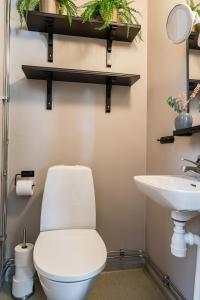 a bathroom with a white toilet and a sink at Guestly Homes - Business & Comfort in Boden