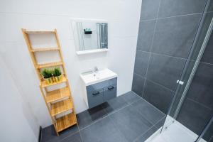 a bathroom with a sink and a shower at Warm 2 Bedroom Serviced Apartment 59m2 -LK21- in Rotterdam