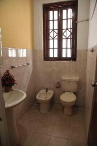 a bathroom with a toilet and a sink at Antique Tourist Lodge in Kandy
