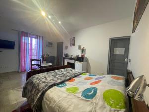 a bedroom with a bed and a kitchen at Chambre équipée Plain-Pied - 2 pers avec sdb wc privé in Hargeville
