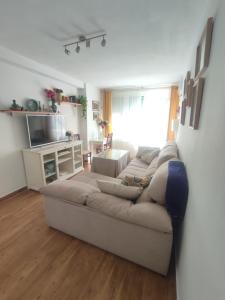 sala de estar con sofá y TV en piso reformado 3 habitaciones en Sevilla