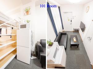 a small apartment with a living room and a kitchen at UENO station 7min on foot/Cozy Apartment/Convenient location in Tokyo