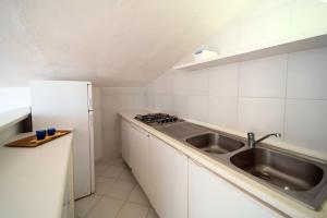 una pequeña cocina con fregadero y nevera. en Appartamenti Villa Innamorata, en Capoliveri