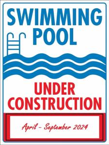 a poster for the swimming pool under construction event at Falcons View Manor in Knysna