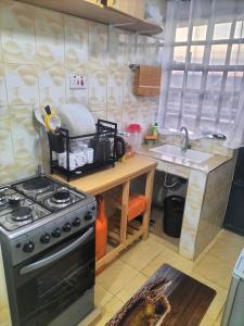 a kitchen with a stove and a sink at Weli Glamorous homestay in Naivasha
