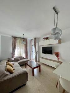 a living room with a couch and a tv at Magnífico Apartamento en Sevilla in Seville
