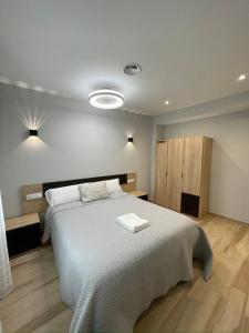 a bedroom with a large bed with a white blanket at Casa Alberto 2 drch in Tudela