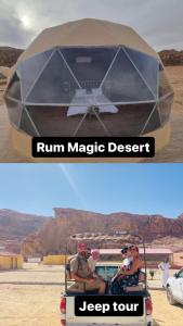 Un gruppo di persone che cavalcano in una magica jeep nel deserto di Rum Magic Desert a Wadi Rum