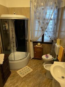 łazienka z prysznicem, toaletą i umywalką w obiekcie Noemi City Apartments w Puli