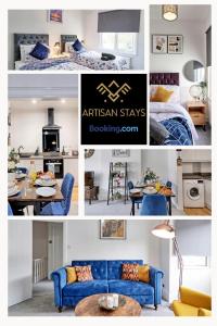 a collage of photos of a living room and bedroom at Deluxe Apartment in Southend-On-Sea by Artisan Stays I Free Parking I Weekly or Monthly Stay Offer I Sleeps 5 in Southend-on-Sea