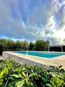 una piscina junto a un jardín con plantas en Villa Leale, en Plemmirio