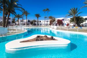 a pool at a resort with palm trees at Los Barqueros 25 by Best Holidays Fuerteventura in Corralejo
