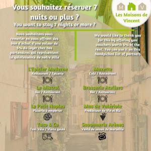 un folleto para un evento al aire libre con los nombres de los eventos en L'Oustau - ruelle bucolique en Arlés