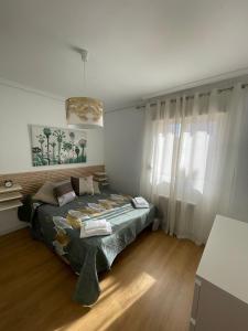 1 dormitorio con cama y ventana grande en Precioso alojamiento céntrico con garaje, terraza y aire acondicionado en Albacete