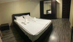 1 cama grande en una habitación con espejo en Friendly House, en Akhaltsikhe