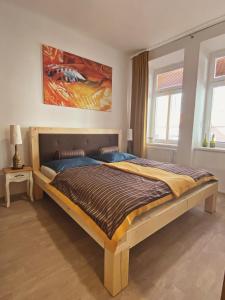 1 dormitorio con 1 cama grande en una habitación en Apartmán Sirius B en České Budějovice