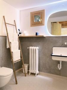 a bathroom with a toilet and a sink and a ladder at Mañarinegi Apartamentos Rurales in Aia