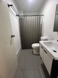 W łazience znajduje się prysznic, toaleta i umywalka. w obiekcie Deluxe Cozy Corner Studio w mieście Minglanilla