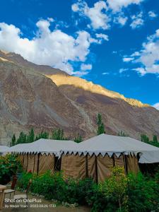 ein großes Zelt vor einem Berg in der Unterkunft Tyakshi Summer Camp in Nubra