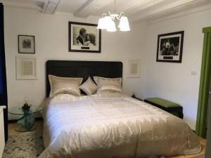 a bedroom with a large bed and a chandelier at Chalet & Spa Maestrul si Margareta in Buşteni