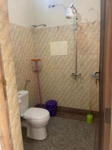 y baño con aseo y ducha. en Kabale town flat (sitting and bedroom) en Kabale