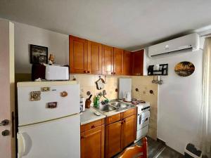 a kitchen with a white refrigerator and a sink at Verica in Vračar (historical)