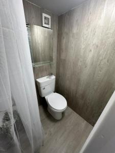 ein Badezimmer mit einem weißen WC und einer Dusche in der Unterkunft Single ensuite room in London