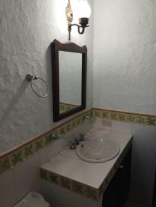 W łazience znajduje się umywalka i lustro. w obiekcie Finca el hato w mieście Palmira