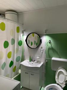 a bathroom with a sink and a toilet and a shower at Vikendica Uvac in Priboj +14 photos