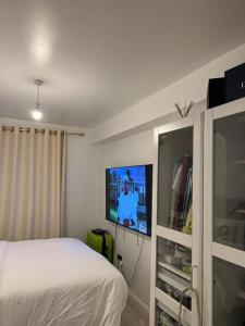 1 dormitorio con 1 cama y TV de pantalla plana en STARS LUXURY HOME, en Londres