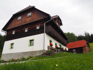 a large wooden house on a hill with green grass at Biohof Stockreiter vulgo Grillschmied inklusive Murau GästeCard in Murau