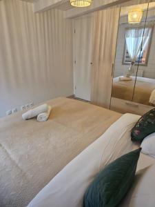 ein Schlafzimmer mit einem großen Bett und einem Spiegel in der Unterkunft Loft indépendant Proche Paris in Villebon-sur-Yvette