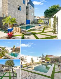 a collage of photos with a pool and a building at Nova Rooftop Villa in New Orleans