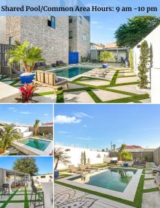 un collage de fotos de una piscina y una casa en Pluto Rooftop Villa en Nueva Orleans