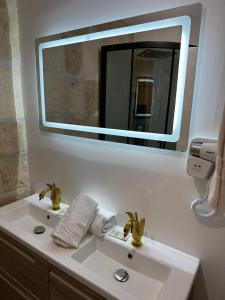 een badkamer met een wastafel en een spiegel bij Petit studio presbytère dans L'Église in Narbonne
