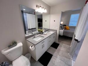 a bathroom with a toilet and a sink and a mirror at Sunset Suite - Castle Rock Condos in Richfield