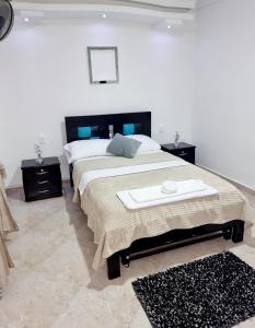 1 dormitorio con 1 cama grande y 2 mesitas de noche en Hermosa casa en Bucaramanga, en Bucaramanga