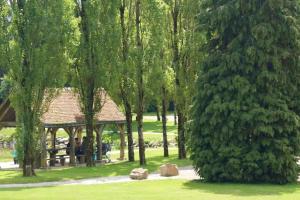 a group of trees and a gazebo in a park at Appartement d'une chambre avec sauna et wifi a La Ferriere aux Etangs in La Ferrière-aux-Étangs