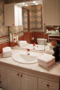 uma casa de banho com um lavatório e um espelho grande em Résidence Villa Nova em Tiuccia
