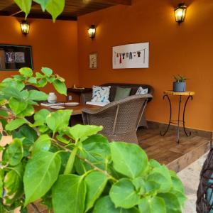 a living room with a couch and a table at Pouso 22 in Pirenópolis