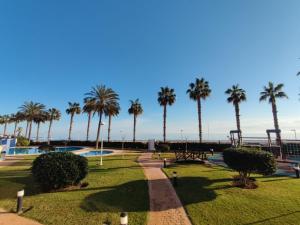 a park with palm trees and a pathway at Apartamento Azul Marino in Denia