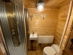 a small bathroom with a toilet and a sink at Glamping-Sky Dome Yurt-Tiny House-2 by Lavenders field in Valley Center